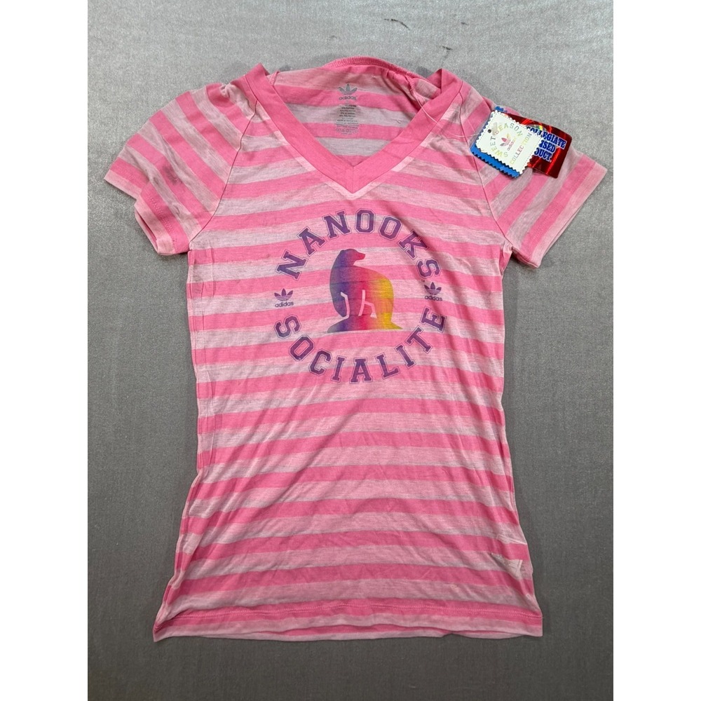 New Adidas Nanooks Socialite Women Shirt Striped Pink‎ Size Small